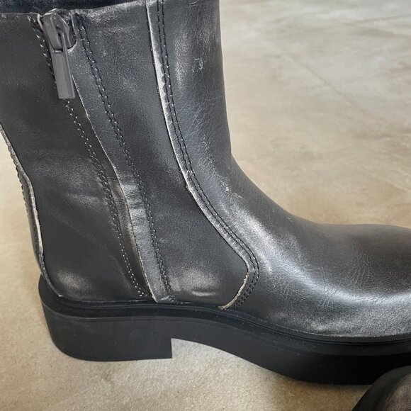 Zara Womens Chunky Sole Leather Zip Ankle Boot 38 - Picture 11 of 11